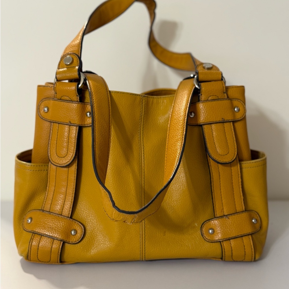 Tignanello Mustard Yellow Leather Tote Bag